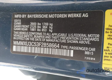 2015 Mini Hardtop Cooper S from USA, damaged, VIN WMWXU3C53F2B58664